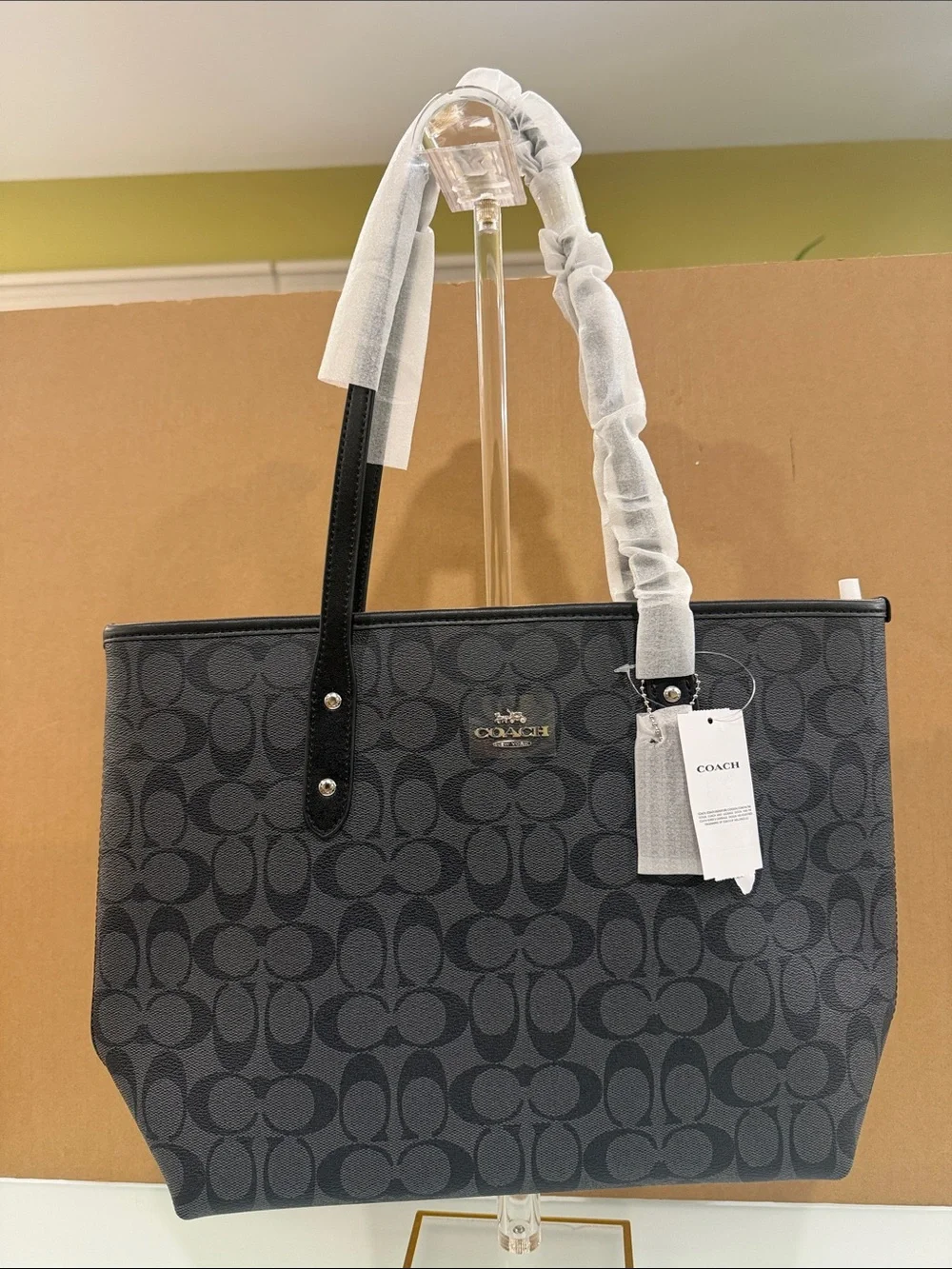 COACH Charcoal/Black Signature Canvas Tote